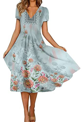 Kleid Damen Damen Weißes Kleid Abendkleid Damen Elegant Italienische Mode Damen Tank-Sonnenkleid Kurz Strandkleider Freizeitkleid Sommerkleider Damen Festliche Kleider(2-Blue,3XL)