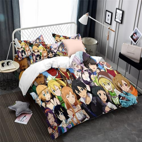 Bettbezug Für Einzelbett, Sword Art Online, Für Mädchen Und Jungen, Weiche Mikrofaser Für Wärme, Mit Verdecktem Reißverschluss, Inklusive 2 Kissenbezügen 50 X 75 cm (200x200cm,SAO 07)