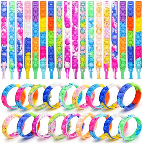 36 Stück Pop It Armband Kinder, Mitgebsel Kindergeburtstag, Gastgeschenk Kindergeburtstag, Silikon Pop Bubble Fidget Armband Spielzeug zum Dekomprimieren für Kinder