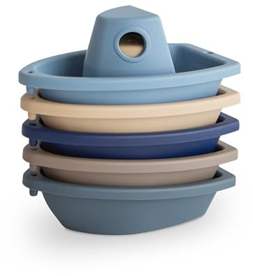 Mushie Badewannenspielzeug 5 Boote für Baby und Kinder ab 1 Jahr | Badespielzeug Planschbecken Wasser Spielzeug aus PP-Kunststoff für Badewanne Badespass | Hergestellt in Dänemark (Ocean)
