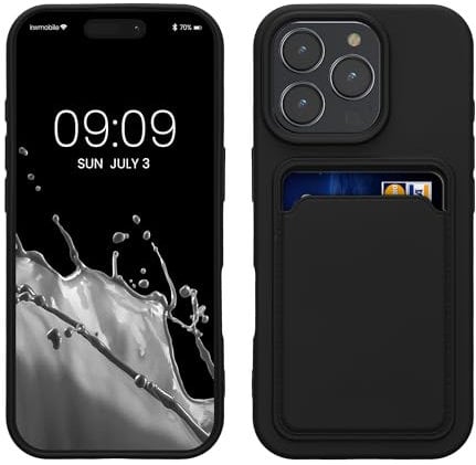 kwmobile Case Compatible with Apple iPhone 16 Pro Case - TPU Phone Cover with Credit Card Holder - Black