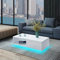 Moderner Couchtisch Weiß Hochglanz Kaffee Tee Tisch mit 1 Aufbewahrungs Schublade Mitteltisch mit LED Licht Set für Wohnzimmermöbel