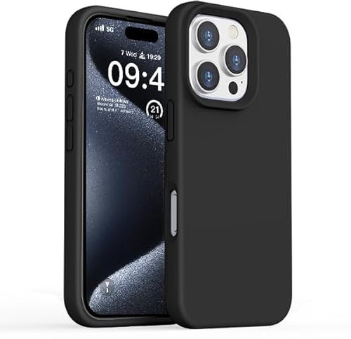 ZUSLAB Vera Custodia in Silicone Compatibile con iPhone 16 Pro Max 6.9 Inch 2024, Copertura in Gel di Silicone Liquido Supporta la Ricarica Wireless, Anti-Graffio TPU Protettivo Bumper, Nero