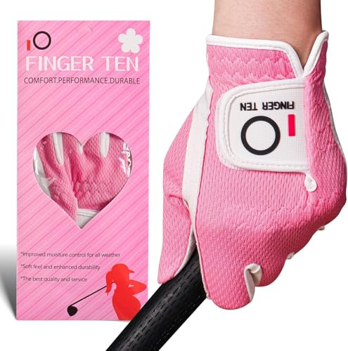 FINGER TEN Golf Gloves Women Rain Grip Left Right Hand (Rose, S, Left)