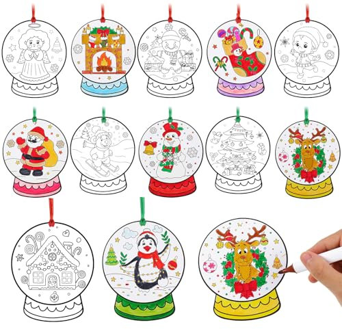 Humyoun Weihnachts-Bastelset, Schneekugel, Papierausschnitte, Ornament, zum Ausmalen, Basteln, Schneemann, Lebkuchen, Pinguin, Engel für Zuhause, Weihnachtsbaum, Aktivität, Partygeschenk, 36 Stück