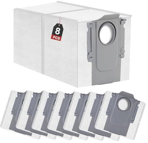 Lot de 8 sacs à Poussière pour Roborock S8 Max Ultra/Qrevo Master/Qrevo S/Q Revo/Qrevo Pro/Qrevo MaxV, Ensemble d'Accessoires sacs d'Aspirateur à Haute Capacité(3.1L)