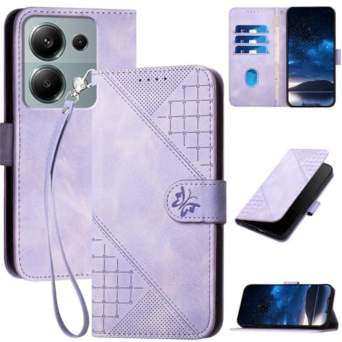 Handyhülle für Xiaomi Redmi Note 13 Pro 4G / Poco M6 Pro Hülle Klapphülle Premium Lederhülle Geldbörse [Kartenfächer] Klappbar Flip Schutzhülle Wallet Case [Magnetverschluss] [Standfunktion] -Lila