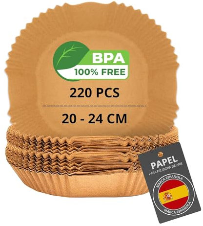 200/220 Pezzi Carta Forno per friggitrice ad aria BPA Free 20-24cm | Carta Quadrata in Teglia(20-24cm) e 100 Pezzi di Carta Piana(20cm) per gli accessori della friggitrice ad aria.