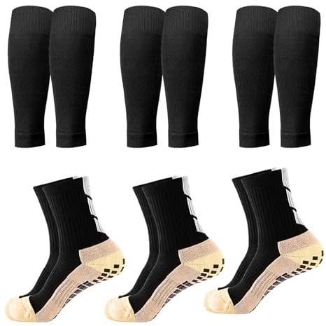 3 Pairs Football Sock Sleeves Set, Black Durable Football Sleeve Socks, Shin Pad Sleeves Socks for Training Running