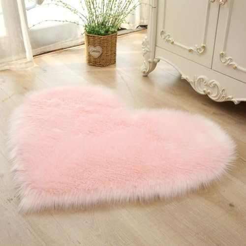 champracer Teppich Flauschig Herzform Teppich 40/50cm Kunstfell Schlafzimmer Teppich Wohnzimmer Teppich Warm Teppich Weich Moderner Stil Dekofell Sofa (Rosa,50 * 65cm)