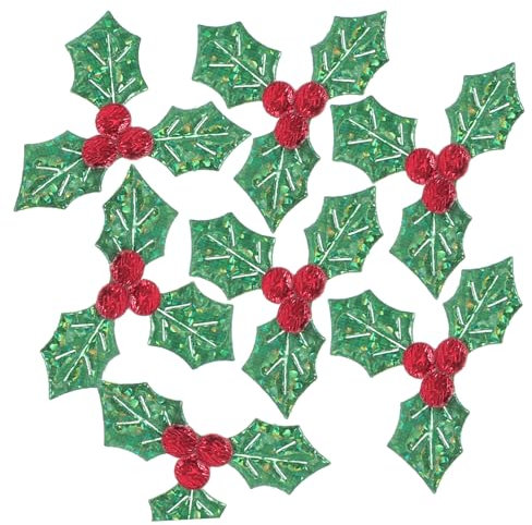PRETYZOOM 100 Pezzi di Bacche di Foglie di Agrifoglio di Natale Foglie Ciondoli Bacche di Agrifoglio Applique Bacche di Agrifoglio Decori Bacche di Natale Foglie Verdi Decorazioni Natalizie