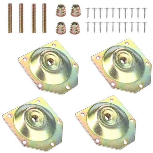 4 Sets Furniture Leg Mounting Plates, M8 Colour Zinc Plated Fixing Plates Table Sofa Legs Connector with Matching Screws Bolts, Furniture Hardware