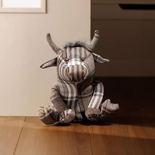Marco Paul Tartan Cow Grey Door Stop - Cute Animal Weighted Heavy Duty Durable Child Safe Fabric Doorstop - Interior Doorstop Stuffed Animal Door Stopper Decorative Door Stops for Home and Office