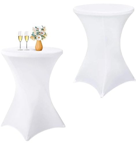 thirei Stretch Stehtisch Hussen, 2 Stück Stretch Stehtisch, Ø 80-85 cm Stehtisch Hussen, Elastische Tischdecken, Dehnbarer Tischüberzug, für Gängige Bistrotische und Stehtische, Weiß