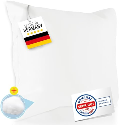 Rosenkern® Kopfkissen 80x80 - [Made in Germany] - Kissen 80x80 - höhenverstellbares Nackenstützkissen gegen Nackenschmerzen - Bezug 100% Baumwolle & Allergiker geeignet