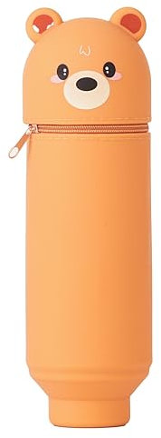 Yuepaikre Kawaii Federmäppchen 2 in 1, Federmäppchen aus Weichem Silikon, Reißverschluss Stiftetasche, Buntstifte, Klassenzimmer, Büro, Heimschulbedarf, Niedlicher Cartoon-Stifthalter (Braunbär)