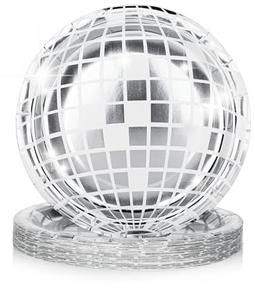 Aiyorse Disco Plates, 25 Pieces Disco Ball Dinner Plates, 7 Silver Party Paper Dinner Plates for 70s Disco Party, Wedding, Birthday, Bachelorette Party Decorations
