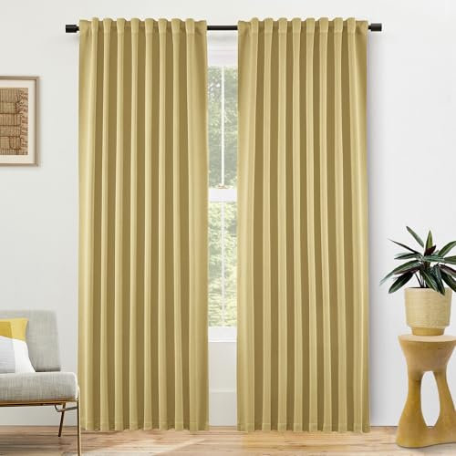 SHINELAND Verdunkelungsvorhänge, 213 cm lang, 2-teiliges Set, goldgelb, wärmeisoliert, Schlaufenhaken, Ringfalten, 2,4 m, Schiene, Decke bis Bodenlänge, Vorhänge für Wohnzimmer, Schlafzimmer