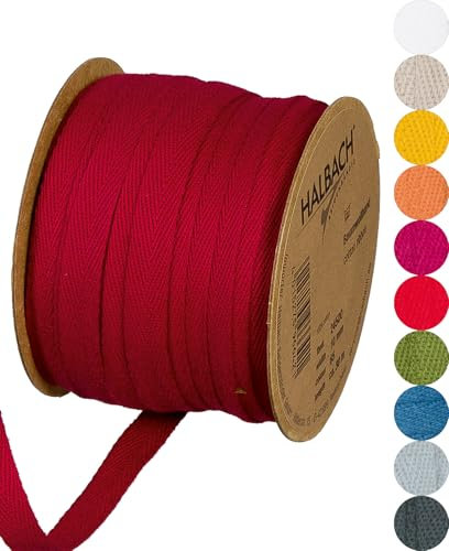 Halbach Seidenbänder Ruban en coton - 10 mm x 30 m - Ruban tissé 100% coton - Vendu au mètre - Ruban en tissu pour décorations, bricolage, artisanat, biais, couture - Couleur : bordeaux