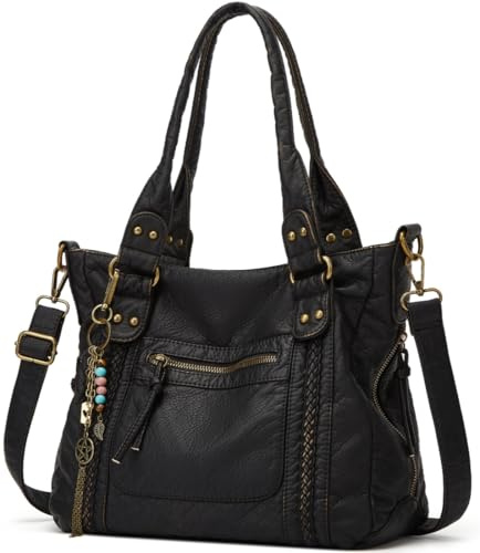 Worldlyda Große Umhängetasche für Damen, mehrere Taschen, Schultertaschen, weiches Vintage-veganes Leder, Geldbörsen, Handtaschen, Hobo-Tragetasche