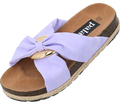 Palado Damen Pantoletten Bandi - elegante Sandalen - bequeme Hausschuhe - modische Sommerschuhe Flieder UK3,5 - EU36