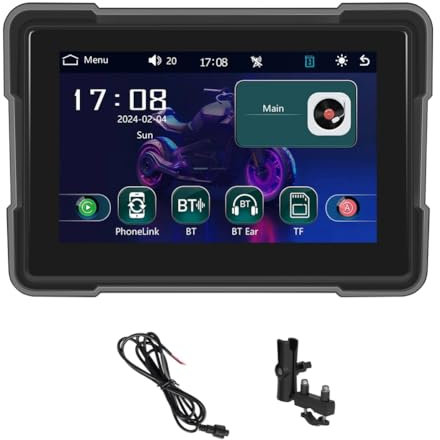 Fuhjythy Carplay Wireless per Moto da 5 Pollici Android Auto Lettore Intelligente Portatile Impermeabile Display per Moto DVR, Fotocamera