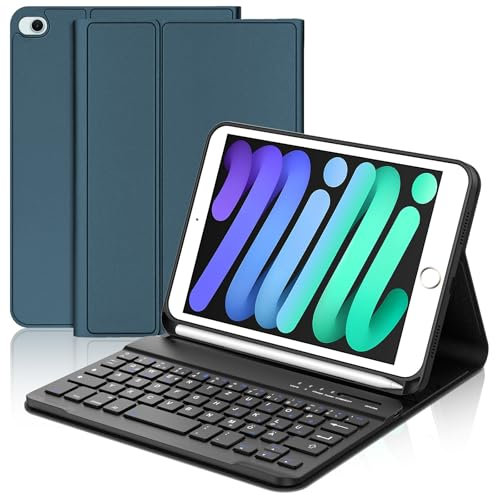 WAVATA Tastatur für iPad mini 5/4/3/2/1, Hülle Tastatur für iPad mini 5/Mini 4 2019/2015 Magnetische Abnehmbare Bluetooth QWERTZ Layout, Dunkelblau