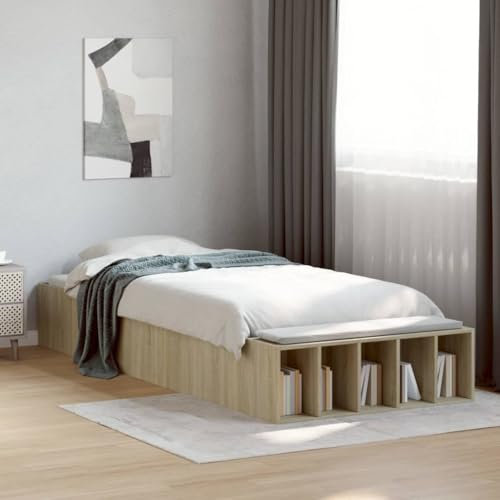 MOBCANT Bettgestell, Futonbett Bettrahmen Einzelbett Seniorenbett Geeignet für Wohnungen Schlafzimmer Gästezimmer Schulen Sonoma-Eiche 90x190 cm Holzwerkstoff