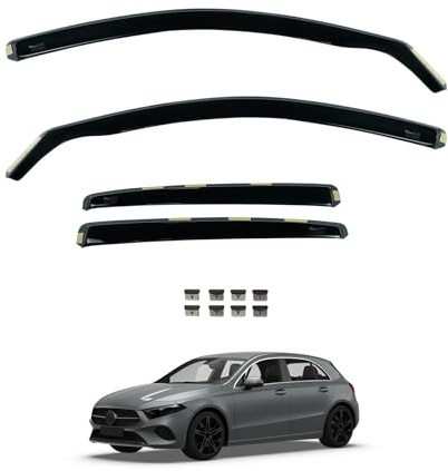 Team HEKO Wind Deflectors for Mercedes A-Class 2018+ [Only suitable for hatchback models] Front and Rear Set of Window Deflectors, Accessories Smoked UV & Scratch Resistant Acrylic In-Channel Fitting