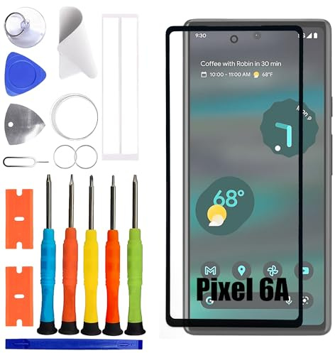 ERYNK Für Google Pixel 6A GX7AS, GB62Z, G1AZG Display Glas Frontglas Reparatur Replacement Set [mit OCA Kleber] [No LCD Screen] [6.1 inch] with Werkzeugsatz