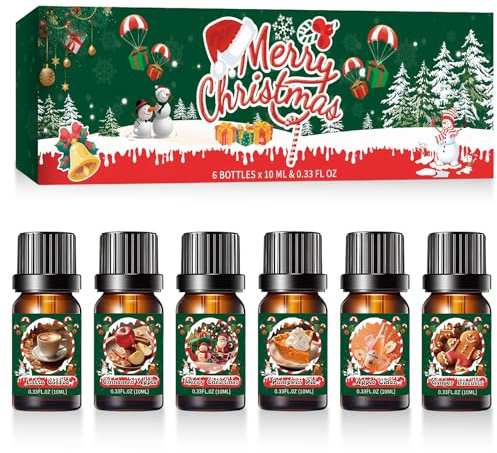 Ätherische Öle Set Ätherisches Öl Duftöl für Diffuser Duftlampen - Lebkuchen Apfel-Zimt Kürbiskuchen Apfelwein Frohe Weihnachten Latte Coffee 6 x 10ml Geschenke Frauen Weihnachten (Style 3)