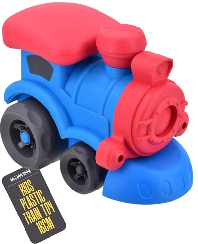 Electoys Toy Train for Toddlers 18 Months Plus Eco Wheels Range Blue Red Bio-Plastic Early Learning Childrens Handheld Imaginative Play Promotes Motor Skills Small Eco-Friendly Material Gift