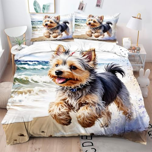 Gumntun Bettwäsche 135×200 cm Yorkshire Terrier, 3D Gedruckter Bettwäsche Set mit Reißverschluss, Weich Mikrofaser Bettdeckenbezüge für Zimmer Dekor_1749a