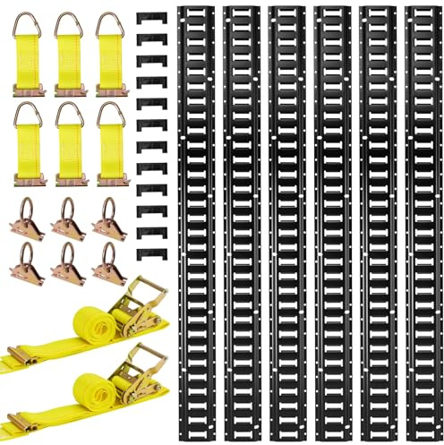 VEVOR Kit Binario di Linea E-Track di Fissaggio, Sistema Binario di Ancoraggio del Carico, Confezione da 6 Binari E-Track da 1524 mm, Adatto per Garage, Furgoni, Rimorchi, Motociclette