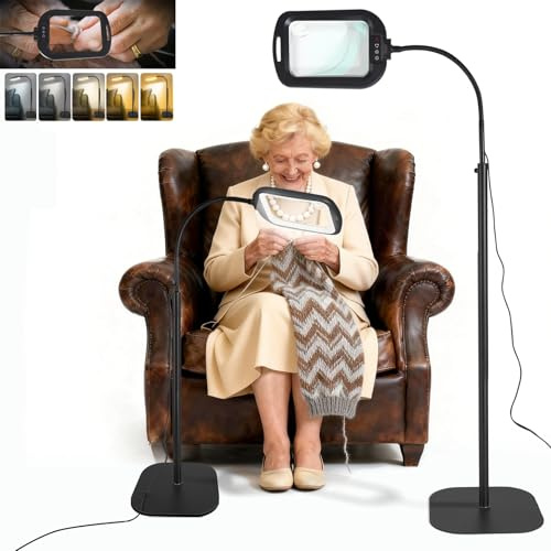 GABORISH 10X 30X Standlupe mit Licht und Ständer, 3 in 1 Lupenlampe mit 60 LED, Rechteckige Schwanenhals Lupenleuchte mit Klemme, 5 Farbmodi Dimmbar Händefrei Leselupe mit Licht für Senioren Groß