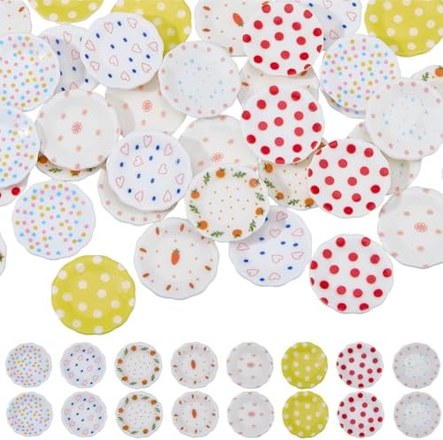 BEAMARKER 1 Box 40PCs 8 Stile Miniatur-Plastikplatten Miniatur-Puppenhaus-Platte Falsche Küchenbesteck-Teller Teller Puppenhaus-Zierde für Landschaften Garten-Party-Dekor Fotografie Requisiten Lehrmod