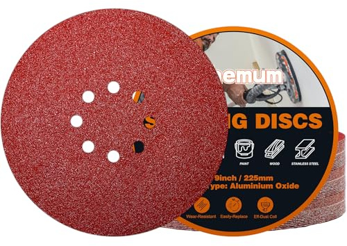 pihemum 30 Pièces Disque Poncage 225 mm Grain 40 Disque Abrasif 225 mm 8 Trous pour Ponceuse Girafe