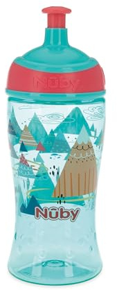 Nuby Printed Kids Pop Up Sipper Water Bottle - 12 oz | 1 Bottle - Mountains