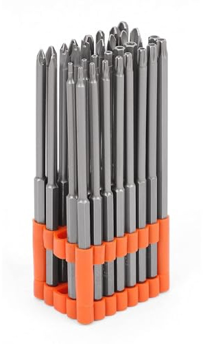 32 pc Juego de Puntas Extra Largas 150 mm de Destornillador de Acero S2 Vástago Extensor,con Soporte Organizador, para Taladros, Torx, Phillips, Allen, Plana, Doble, Seguridad