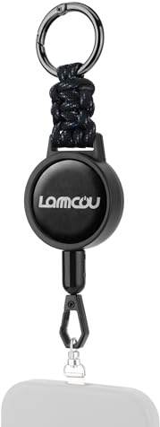 Lammcou Cordon Seguridad Movil Retractil, Antirrobo Smartphone | con Mosqueton 360° Giratorio, Parche Universal Lanyard Movil, Soporte Telefono para Viaje Deporte Uso Diario