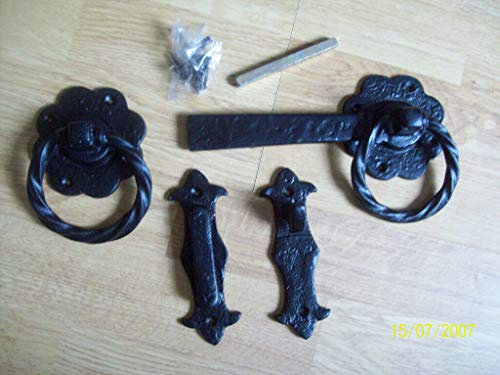 Ironmongery World Black Antique Heavy Twisted Iron Ring Gate Door Latch