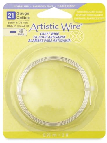 Artistic Wire, 21 Gauge, Flat, 5 mm x .75 mm / 0.20 in x 0.03 in, Tarnish Resistant Silver, 3 ft / .91 m, AWB-21F5-S10-03