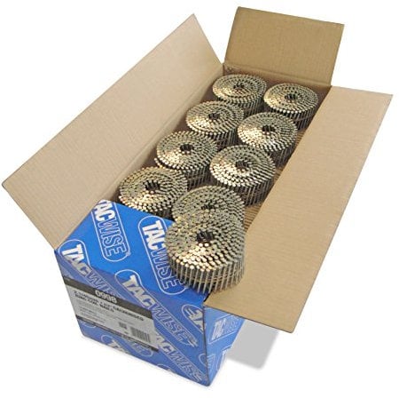 Tacwise 0998 Clavos en Bobina Plana Galvanizados Tipo 2,1 x 45 mm, Punta Diamante, Vástago Anillado, Inclinados 16°, Bobinados con Alambre, Paquete de 14.400