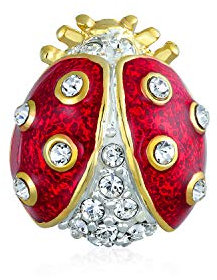 Coccinelle Chanceuse Rouge Plaqué Or Émail Cristal Insecte Épingle À Pousser Pour Femme Pour Adolescente