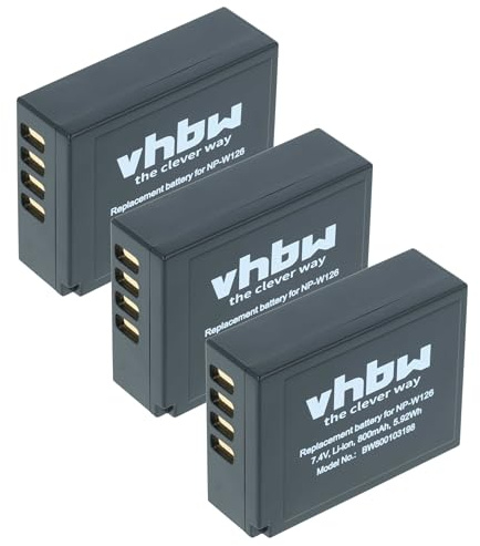 vhbw 3X Akku kompatibel mit Fujifilm X-E4 | X-E2S, X-Pro3, X-Pro2, X-E1, X-H1, X-Pro 1, X-E2, X-E3, X-M1 Kamera (800 mAh, 7,2 V, Li-Ion)