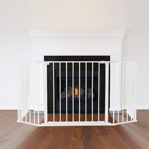 Safetots Multi Panel Fire Surround, 82cm Deep x 104cm Wide, White, 70cm Tall, Child and Pet Fire Safety, Baby and Toddler Fire Guard, Safety Barrier for Fireplaces, Easy Installation