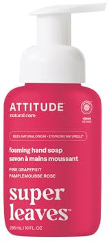 ATTITUDE Foaming Hand Soap, Plant and Mineral-Based Ingredients, Vegan Personal Case Products, Pink Grapefruit, 295 mL