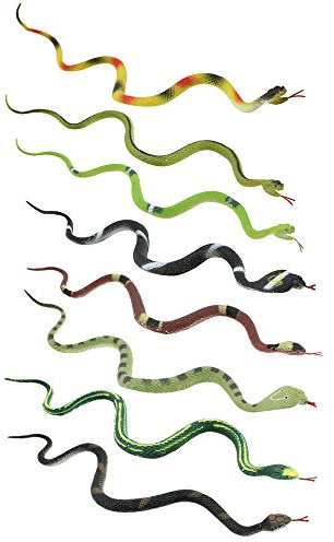 com-four® 8-teiliges Gummischlangen Set - kleine realistisch wirkende Natter, Kobra, Aspis-Viper, Kreuzotter, Reptil aus Kunststoff - ca. 34 cm lang [Auswahl variiert] (08 Stück - bunt)