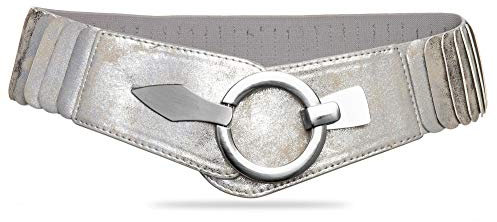 Caspar GU300 Damen elastischer breiter Stretch Taillengürtel, Farbe:silber, Gürtelgröße:83 [für Körperumfang 90-110 cm]