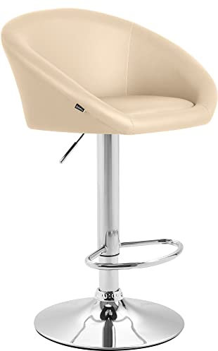CLP Barhocker Miami V2 Mit Hochwertiger Polsterung Und Kunstlederbezug I Höhenverstellbarer Und Drehbarer Barstuhl Mit Rückenlehne, Farbe:Creme